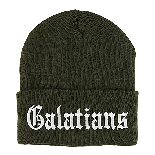 Trendy Apparel Shop Galatians Old English Embroidered Long Cuff Beanie