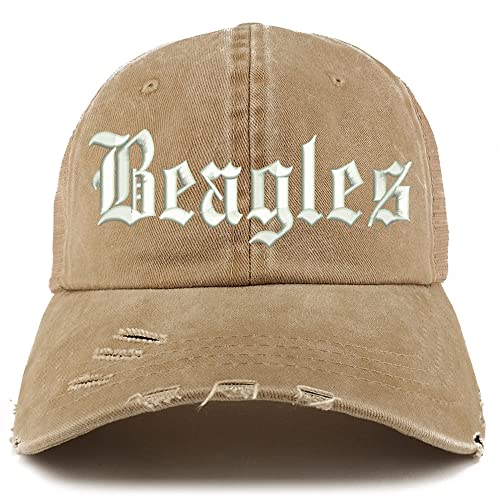 Trendy Apparel Shop Old English Beagles Frayed Bill Trucker Mesh Back Cap