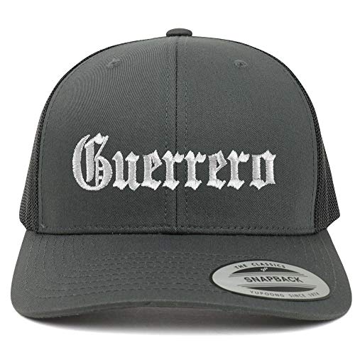 Trendy Apparel Shop Old English Guerrero White Embroidered Retro Trucker Mesh Cap