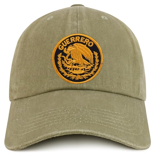 Trendy Apparel Shop Guerrero Mexico Gold Embroidered Patch Pigment Dyed Washed Baseball Cap