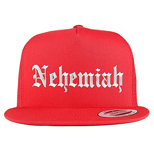 Trendy Apparel Shop Nehemiah Old English 5 Panel Flatbill Trucker Cap
