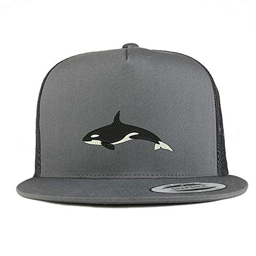 Trendy Apparel Shop Flexfit XXL Orca Killer Whale Embroidered 5 Panel Flatbill Trucker Mesh Cap