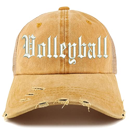 Trendy Apparel Shop Old English Volleyball Frayed Bill Trucker Mesh Back Cap