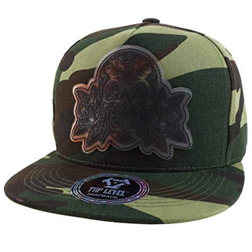 Trendy Apparel Shop Rubber Skull Patch 5 Panel Flatbill Snapback Baseball Cap