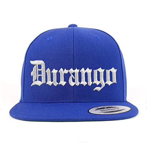 Trendy Apparel Shop Old English Durango White Embroidered Flatbill Snapback Baseball Cap