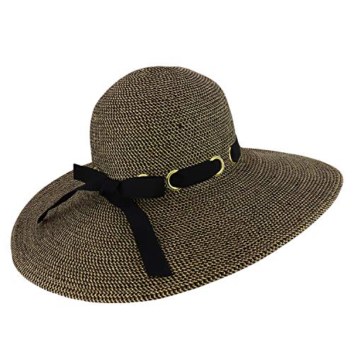 Trendy Apparel Shop UPF 50+ Paper Braid Flat Brim Ribbon Gromet Tie Sun Hat