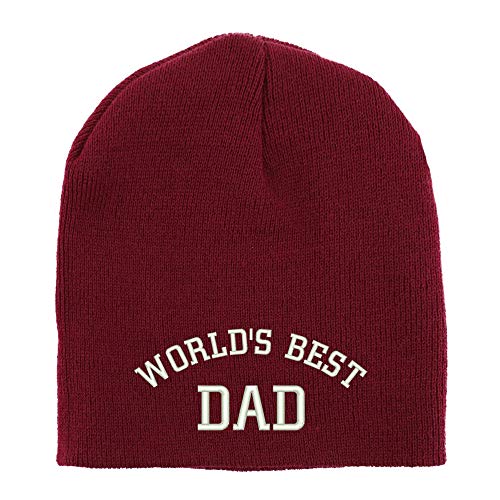 Trendy Apparel Shop World's Best Dad Embroidered Made in USA Short Acrylic Knit Winter Beanie Hat