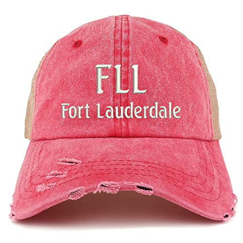 Trendy Apparel Shop FLL Fort Lauderdale Embroidered Frayed Bill Trucker Mesh Back Cap