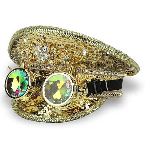 Trendy Apparel Shop Festival Party Sparkly Sequin Rhinestone Captain Hat