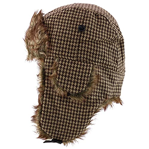 Trendy Apparel Shop Faux Fur Houndstooth Plaid Earflap Winter Trooper Hat