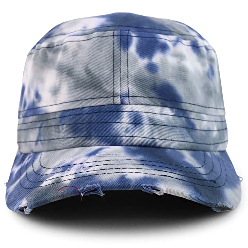 Trendy Apparel Shop Plain 100% Cotton Tie Dyed Patterned Flat Top Army Baseball Cap