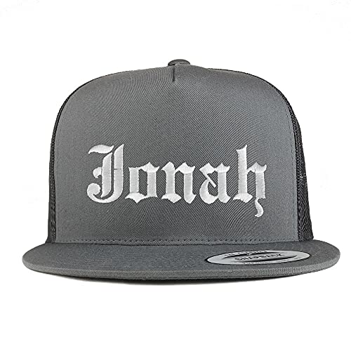 Trendy Apparel Shop Jonah Old English 5 Panel Flatbill Trucker Cap