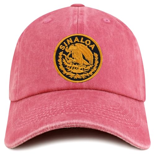 Trendy Apparel Shop Sinaloa Mexico Gold Embroidered Patch Pigment Dyed Washed Baseball Cap