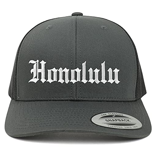 Trendy Apparel Shop Honolulu Old English 6 Panel Trucker Mesh Cap