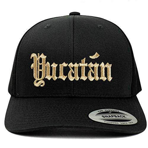 Trendy Apparel Shop Old English Yucatan Gold Embroidered Retro Trucker Mesh Cap