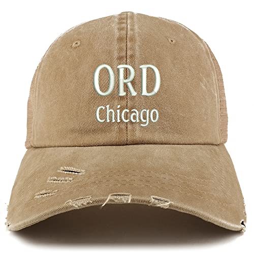 Trendy Apparel Shop ORD Chicago Embroidered Frayed Bill Trucker Mesh Back Cap