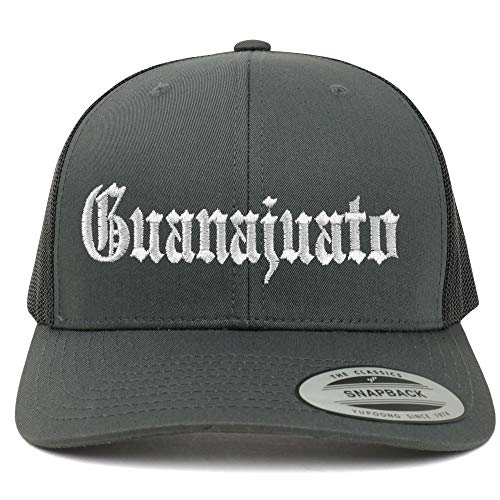 Trendy Apparel Shop Old English Guanajuato White Embroidered Retro Trucker Mesh Cap