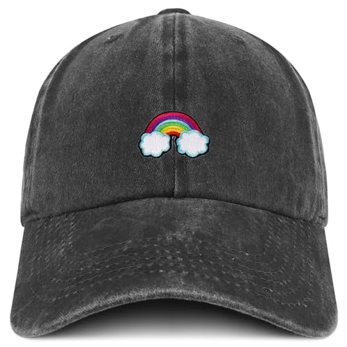 Trendy Apparel Shop Rainbow with Clouds Patch Pigment Dyed Soft Cotton Baseball Cap