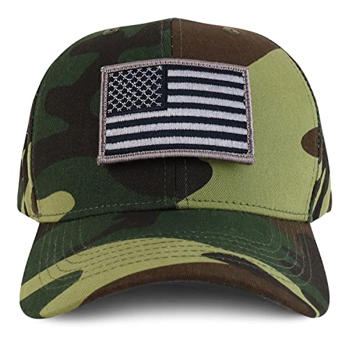 Trendy Apparel Shop Grey USA Flag Patch Tactical Cap, Fits Child to Adult 2XL