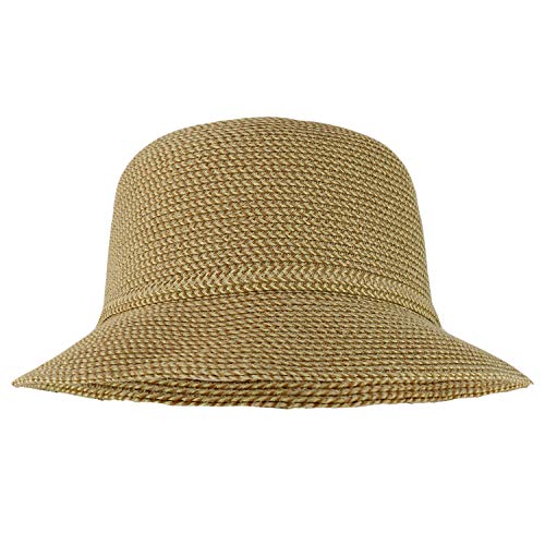 Trendy Apparel Shop Women's UPF 50+ Paper Braid Tweed Ribbon Band Bucket Hat