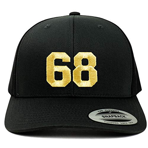 Trendy Apparel Shop Number 68 Gold Thread Embroidered Retro Trucker Mesh Cap