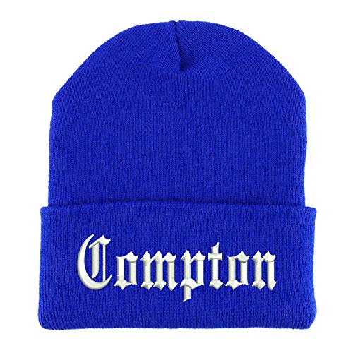 Trendy Apparel Shop Compton Old English Embroidered Made in USA Cuff Folded Acylic Knit Winter Beanie Hat
