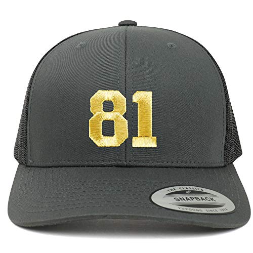 Trendy Apparel Shop Number 81 Gold Thread Embroidered Retro Trucker Mesh Cap