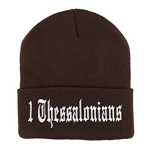 Trendy Apparel Shop 1 Thessalonians Old English Embroidered Long Cuff Beanie