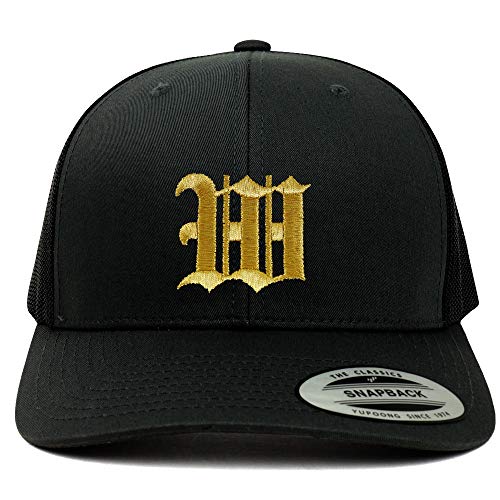Trendy Apparel Shop Old English Gold W Embroidered Retro Trucker Mesh Baseball Cap