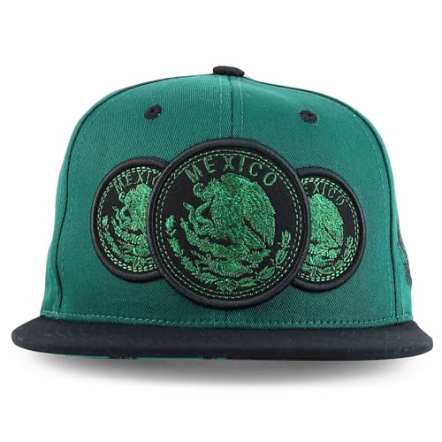 Trendy Apparel Shop Circular Mexico Eagle Embroidered Flatbill Snapback Cap