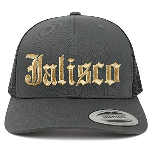 Trendy Apparel Shop Old English Jalisco Gold Embroidered Retro Trucker Mesh Cap