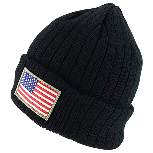 Trendy Apparel Shop USA Flag Patch Embroidered Outdoor Long Cuff Winter Beanie