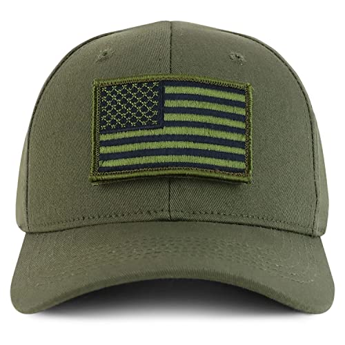 Trendy Apparel Shop Olive USA Flag Patch Tactical Cap, Fits Child to Adult 2XL