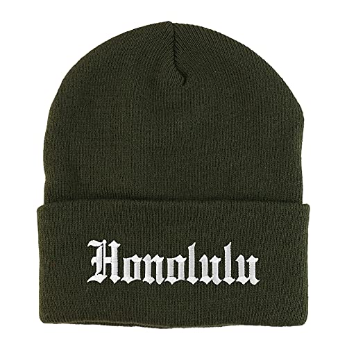 Trendy Apparel Shop Honolulu Old English Embroidered Long Cuff Beanie