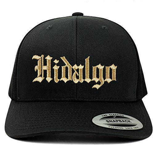 Trendy Apparel Shop Old English Hidalgo Gold Embroidered Retro Trucker Mesh Cap