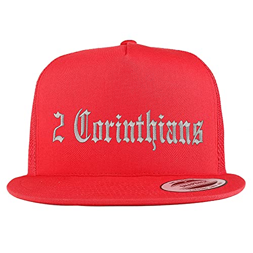 Trendy Apparel Shop 2 Corinthians Old English 5 Panel Flatbill Trucker Cap
