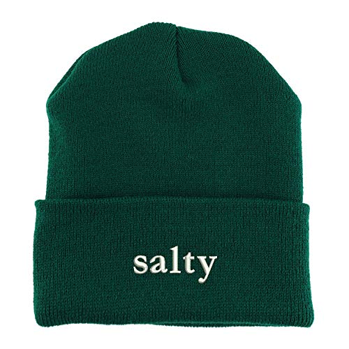 Trendy Apparel Shop Salty Embroidered Made in USA Cuff Folded Acylic Knit Winter Beanie Hat
