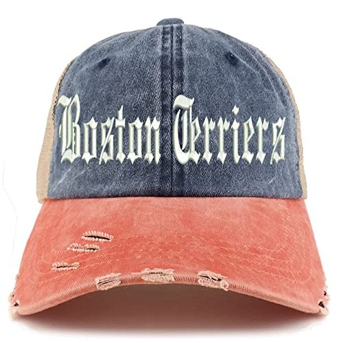Trendy Apparel Shop Old English Boston Terriers Frayed Bill Trucker Mesh Back Cap