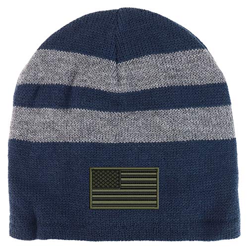 Trendy Apparel Shop Olive American Flag Fleece Lined Striped Short Beanie