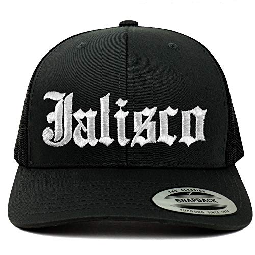 Trendy Apparel Shop Old English Jalisco White Embroidered Retro Trucker Mesh Cap