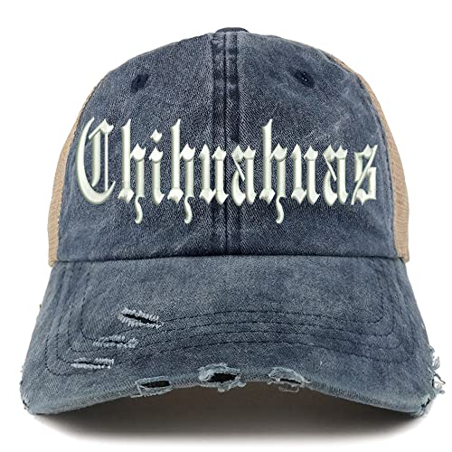 Trendy Apparel Shop Old English Chihuahuas Frayed Bill Trucker Mesh Back Cap