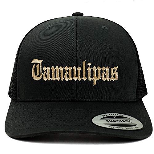 Trendy Apparel Shop Old English Tamaulipas Gold Embroidered Retro Trucker Mesh Cap