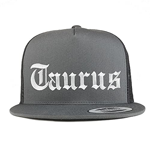 Trendy Apparel Shop Taurus Old English 5 Panel Flatbill Trucker Cap