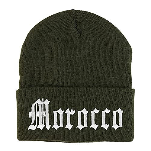 Trendy Apparel Shop Morocco State Old English Embroidered Long Cuff Beanie