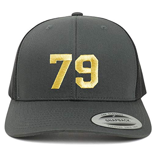 Trendy Apparel Shop Number 79 Gold Thread Embroidered Retro Trucker Mesh Cap