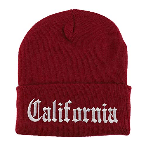 Trendy Apparel Shop California State Old English Embroidered Long Cuff Beanie