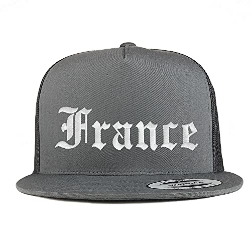 Trendy Apparel Shop France Old English 5 Panel Flatbill Trucker Cap