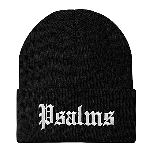 Trendy Apparel Shop Psalms Old English Embroidered Long Cuff Beanie