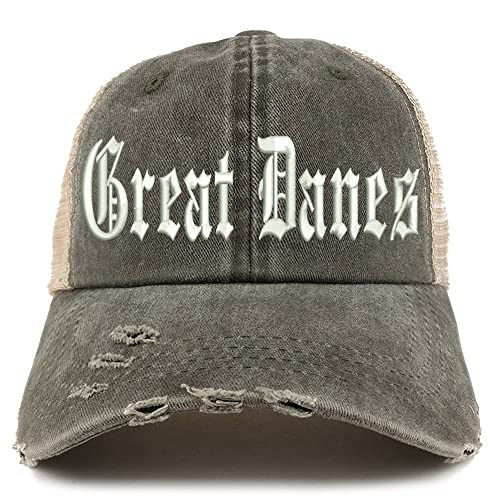 Trendy Apparel Shop Old English Great Danes Frayed Bill Trucker Mesh Back Cap