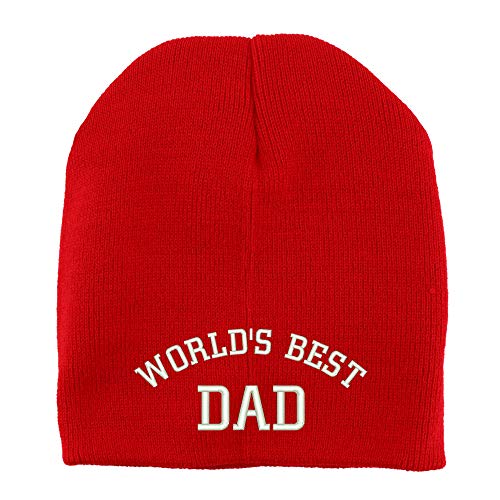 Trendy Apparel Shop World's Best Dad Embroidered Made in USA Short Acrylic Knit Winter Beanie Hat